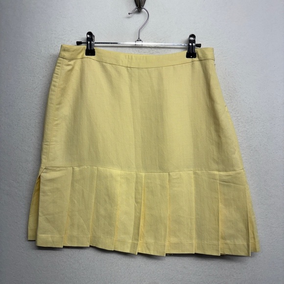 LOFT Linen Blend Mini Skirt Pleated Yellow 4 - Picture 1 of 7